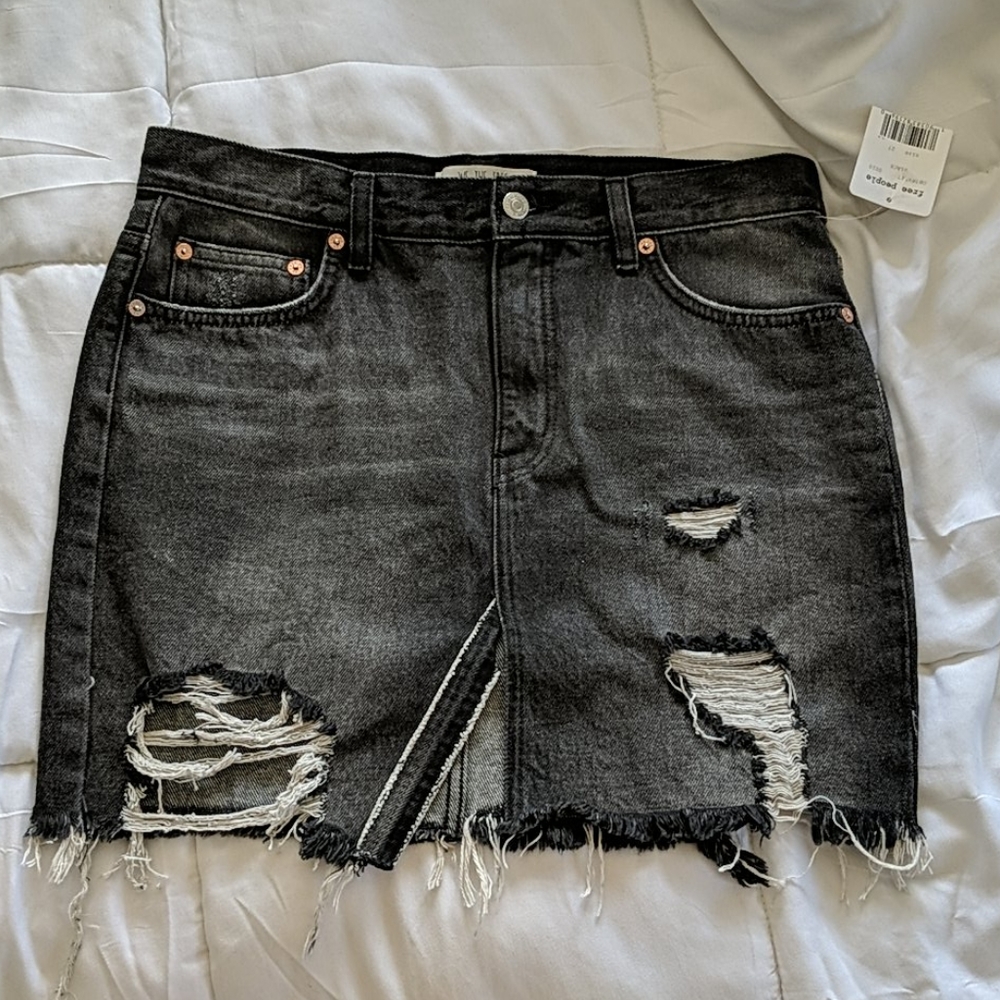 Free People Black Denim Mini Skirt